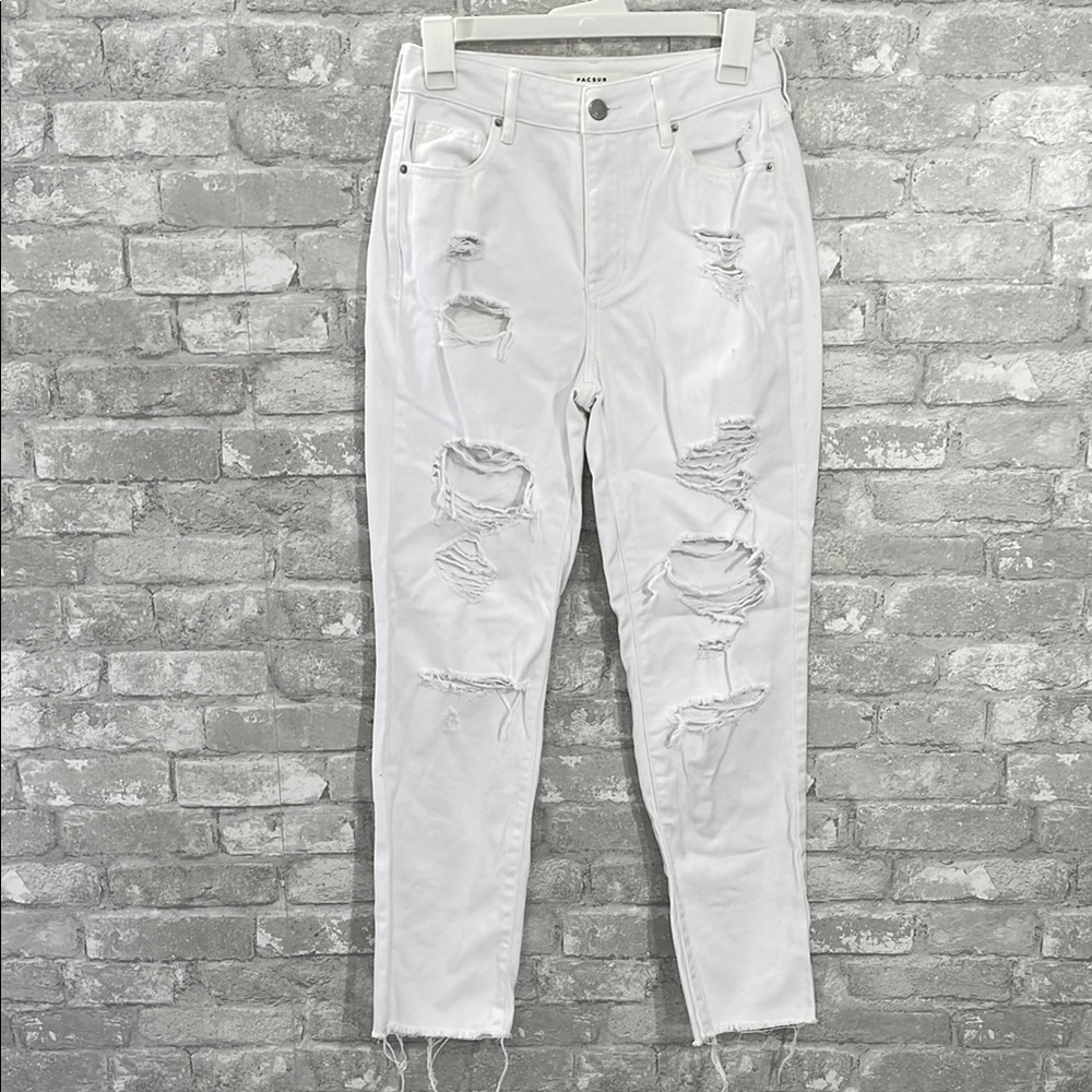 PacSun White Distressed Mom Jeans